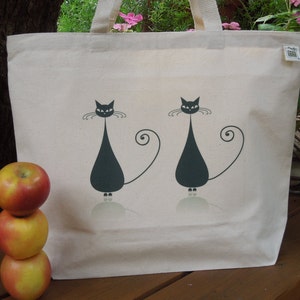 Canvas tote - Natural cotton market tote - Large canvas tote - Reusable shopping bag - Farmers market bag  - Cats