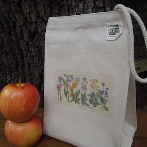 Lunch bag - canvas lunch bag - Picnic lunch bag - Small project bag - Recycled cotton canvas lunch bag - Sustainable lunch bag - Wildflowers