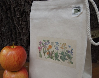 Canvas lunch bag - Picnic lunch bag - Small project bag - Recycled cotton canvas lunch bag - Wildflowers