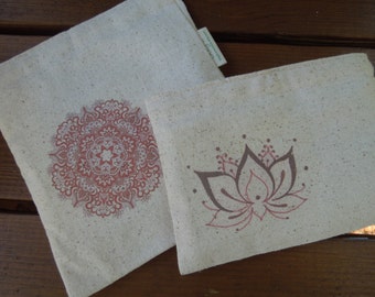 Reusable sandwich bags -  Unbleached cotton sandwich bag - Reuse sandwich bag - Reusable snack bags - Mandala on natural unbleached cotton