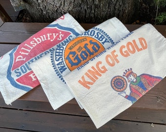 Vintage cotton flour sacks - Old fashioned flour sack  - Original flour sacks - Cotton flour sack - Pillsbury, Gold Medal , King of Gold