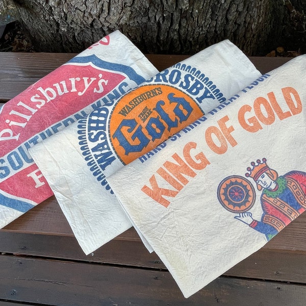 Vintage cotton flour sacks - Old fashioned flour sack  - Original flour sacks - Cotton flour sack - Pillsbury, Gold Medal , King of Gold