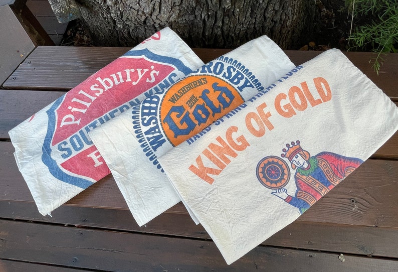 Vintage cotton flour sacks Old fashioned flour sack Original flour sacks Cotton flour sack Pillsbury, Gold Medal , King of Gold image 1