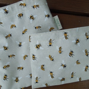 Reusable sandwich bags Reusable snack bag Reusable bags set Zero waste lunch bags Sandwich and/or snack bags Save the bees image 1