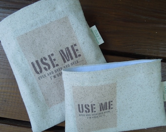 Reusable sandwich bag - Unbleached cotton reusable sandwich bag - Reuse snack bag - Use me over and over again