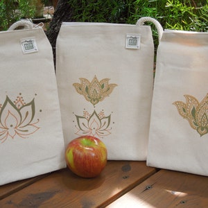 Reusable sandwich bag Gender neutral snack bags Lotus on natural unbleached cotton Choose your favorite from 3 options image 5