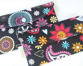 Privacy pouch - Sanitary pad holder -  Discrete pouch or phone case - USB cable holder -credit cards wallet -   Birds and paisley