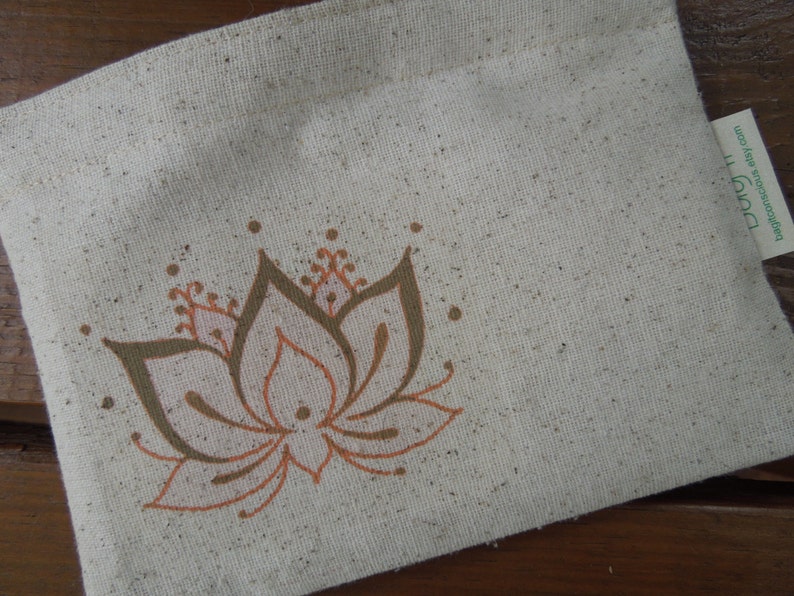Reusable sandwich bag Gender neutral snack bags Lotus on natural unbleached cotton Choose your favorite from 3 options image 4
