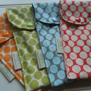 Cutlery pouch -Reusable bamboo cutlery and carrying pouch-Picnic cutlery case - Travel cutlery pouch - Moon dots, choose your favorite color