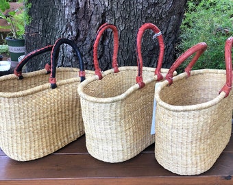 African basket - Large oval basket w/2 handles - Bolga basket - fairly traded basket - Farmers market, picnic, beach basket - Plain & simple