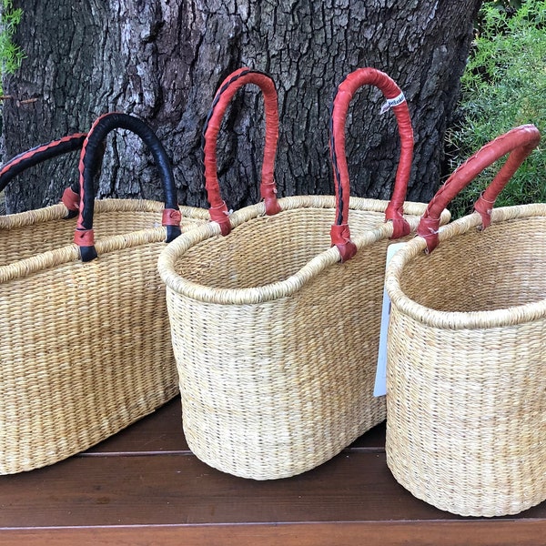 African basket - Large oval basket w/2 handles - Bolga basket - fairly traded basket - Farmers market, picnic, beach basket - Plain & simple