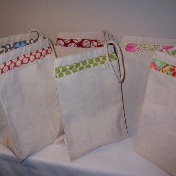 Recycled cotton lunch bag - Canvas lunch bag - Small project bag - You choose the trim to match your sandwich/snack bag