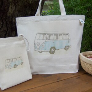 Canvas lunch bag Recycled cotton lunch bag Gender neutral lunch bag camper hippie bus Available in SIX colors picnic lunch bag image 5