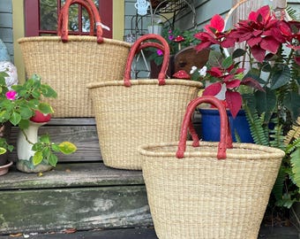 V-shaped African basket - Bolga basket - Grass basket - NEW V-shaped oval basket -fairly traded basket- Farmers market, picnic, beach basket