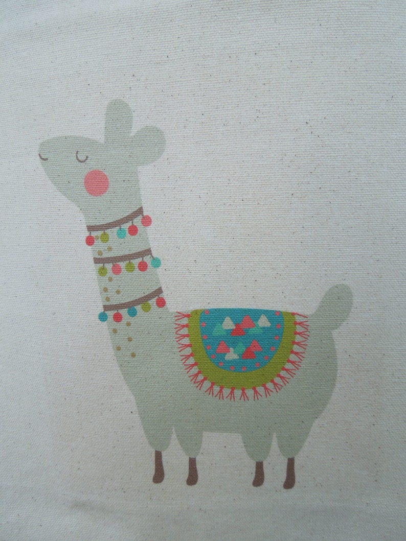 Large market tote Reusable shopping bag Natural cotton market tote Knitting project bag Canvas bag Llamas