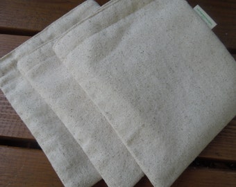 Three reusable sandwich bags  - Plain and simple on natural unbleached cotton - gender neutral sandwich bags -  waste free lunch