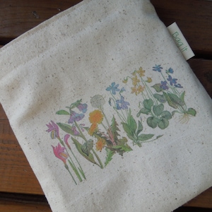 Reusable sandwich bag - Unbleached cotton sandwich bag -Reuse sandwich bag - Ecofriendly snack bag  Wildflowers on natural unbleached cotton