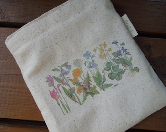 Reusable sandwich bag - Unbleached cotton sandwich bag -Reuse sandwich bag - Ecofriendly snack bag  Wildflowers on natural unbleached cotton