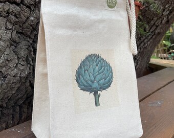 Canvas lunch bag - Recycled cotton lunch bag - Small project bag - Teacher appreciation gift - Gender neutral - Waste free lunch - Artichoke