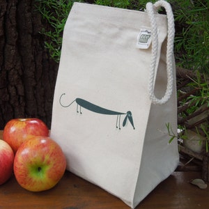 Canvas lunch bag - Recycled cotton lunch bag - Gender neutral lunch bag - lunch bags - Dachshund - Doxie