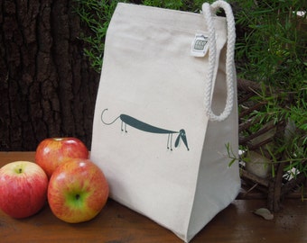 Canvas lunch bag - Recycled cotton lunch bag - Gender neutral lunch bag - lunch bags - Dachshund - Doxie