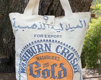 Vintage cotton flour sack tote - Old fashioned flour sack  - Washburn's gold medal flour sack - Repurposed flour sack - Market tote