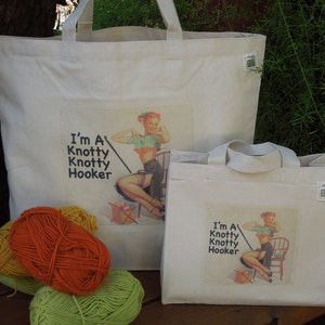 Crochet canvas tote - Large canvas bag - Carry yarn bag - Crochet project bag - Crochet - Large crochet tote - I'm a knotty knotty hooker