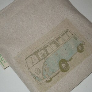 Canvas lunch bag Recycled cotton lunch bag Gender neutral lunch bag camper hippie bus Available in SIX colors picnic lunch bag image 6