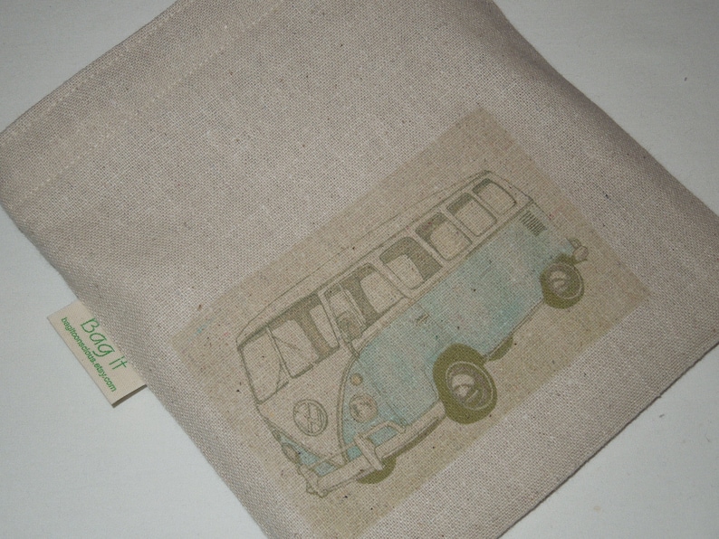 Canvas lunch bag Recycled cotton lunch bag Gender neutral lunch bag camper hippie bus Available in SIX colors picnic lunch bag image 6
