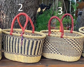 African basket - Bolga basket - Grass basket - Large oval basket with 2 handles -fairly traded basket- Farmers market, picnic, beach basket
