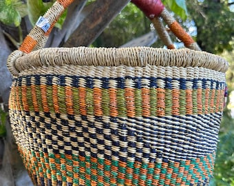 African basket - XL market basket - Bolga basket - farmers market basket - Picnic basket -fairly traded basket - harvest basket-grass basket