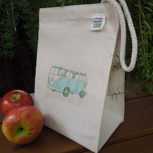 Canvas lunch bag - Recycled cotton lunch bag - Gender neutral lunch bag -  camper - hippie bus - Available in SIX colors!!! picnic lunch bag