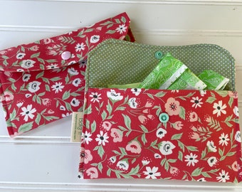 Privacy pouch - Sanitary pad holder -  Discrete pouch or phone case - USB cable holder -credit cards wallet -   Floral