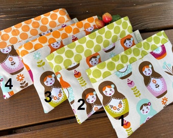 Reusable sandwich bags - Reusable snack bags - Reusable bags set - waste free lunch - Matryoshka dolls  and matching snack bag