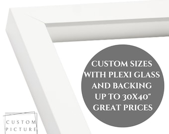 Gallery Matte White Picture Frame, Free Shipping. Thick Acrylic Plexiglass, Backing, and hanging hardware Included-Custom Sizes Option