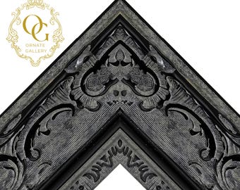 Ornate Black Baroque Picture Frame: Custom Sizes, Plexiglass Option