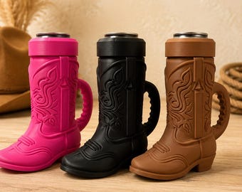 Porta lattine personalizzato a forma di stivale da cowboy con manico – Nome personalizzabile, adatta per lattine da 355 ml e 473 ml, regalo per cowgirl