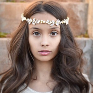 gold or silver plated crystal rhinestone headpiece with pearls