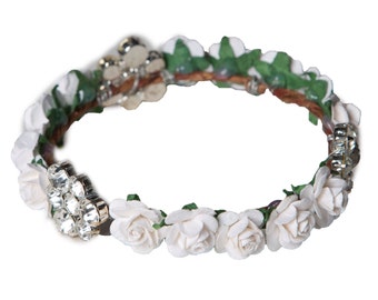 flower crown halo wreath headband with gold or silver plated crystal rhinestone brooches