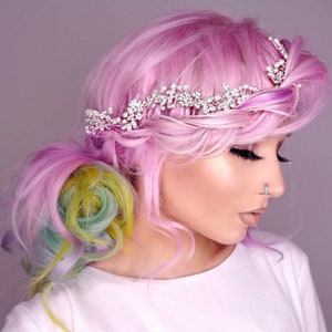 gold or silver plated crystal and pearl vine headpiece