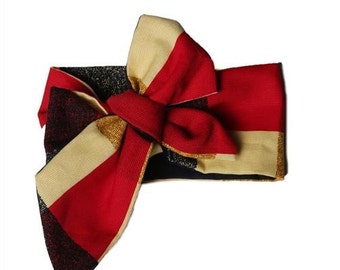 red, cream & navy plaid headwrap