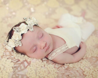 flower crown halo wreath headband with gold or silver plated crystal rhinestone brooches