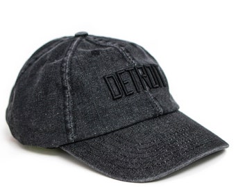 black washed denim Detroit snapback hat