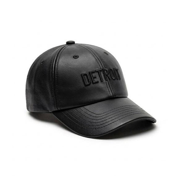 Detroit black faux leather baseball cap