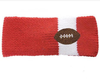 Kansas City Chiefs Oklahoma Sooners Alabama Crimson czerwono-biała dzianinowa opaska na uszy z koralikami i kryształkami