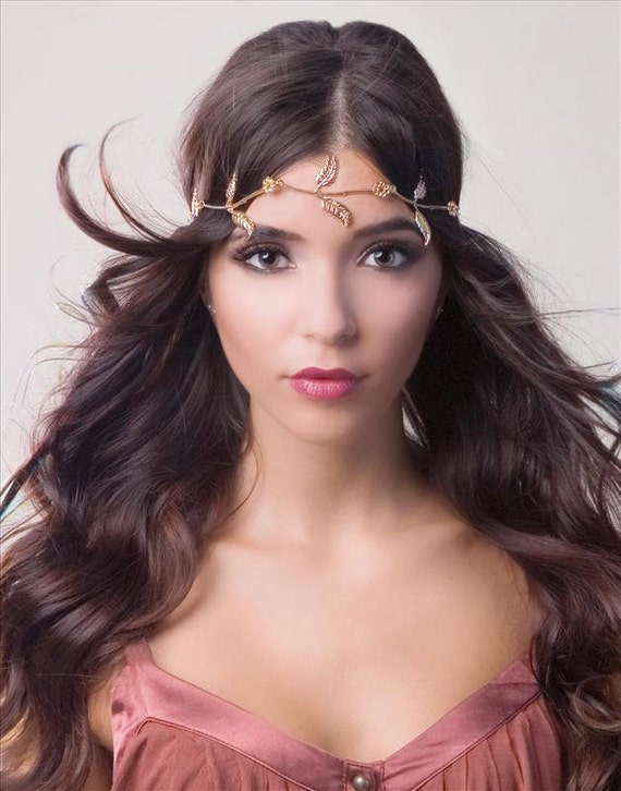 Metal Headband with Textured Floral, Leaf Motif Amazon.com : DOMTKBE Back-Worn Leaf Metal Headband, Goddess  main image 2