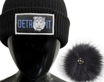 Detroit Lions inspired beanie with or w/o pom