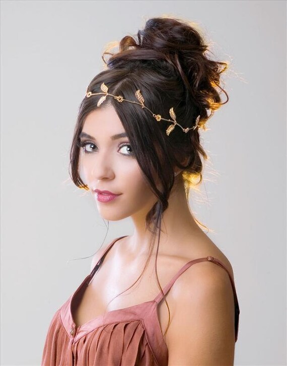 Metal Headband with Textured Floral, Leaf Motif Amazon.com : DOMTKBE Back-Worn Leaf Metal Headband, Goddess  main image 4