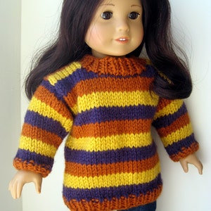 Instantly Downloadable PDF Knitting Pattern, Striped Tunic Sweater for American Girl Doll and 18 inch dolls image 4