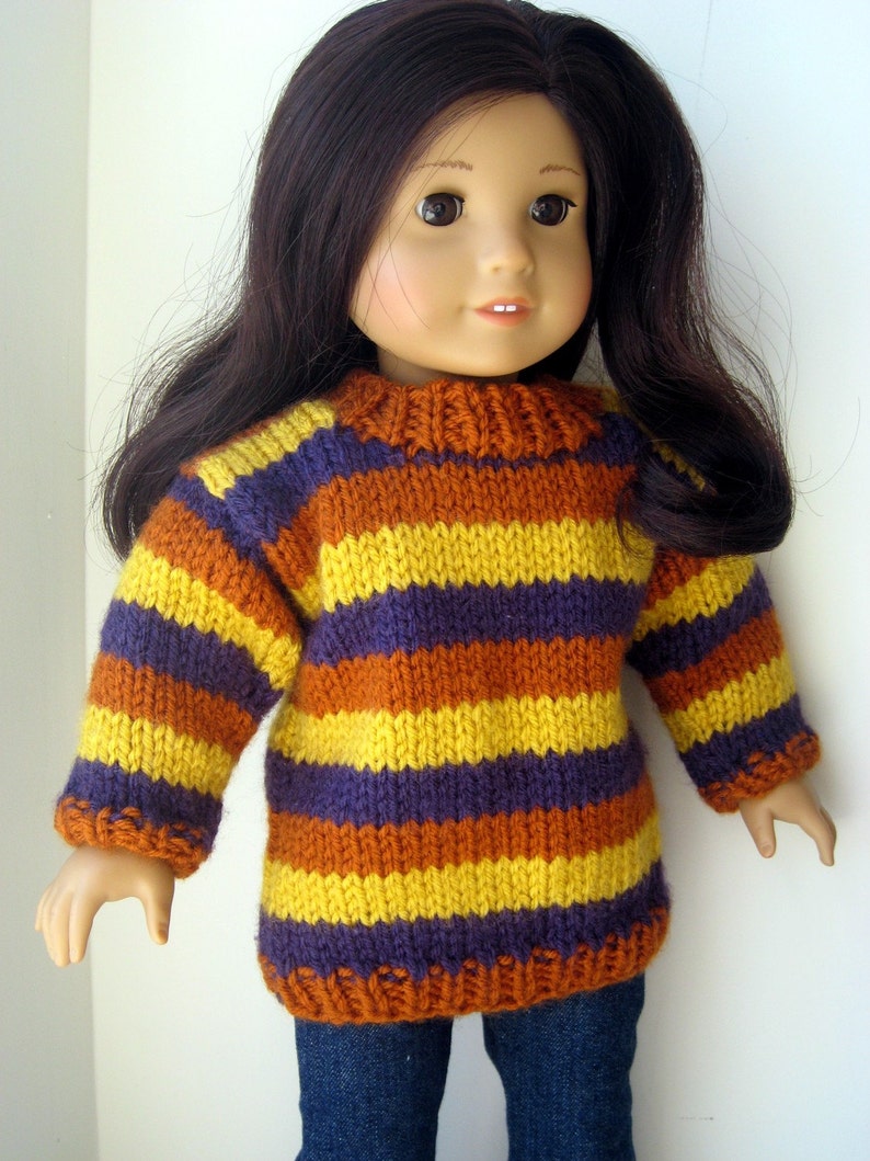 Instantly Downloadable PDF Knitting Pattern, Striped Tunic Sweater for American Girl Doll and 18 inch dolls image 4